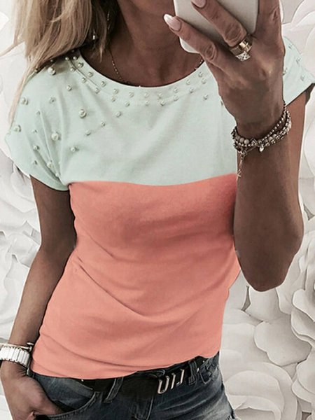 

Cotton Blends Casual Round Neck Shirts & Tops, Multicolor, T-Shirts
