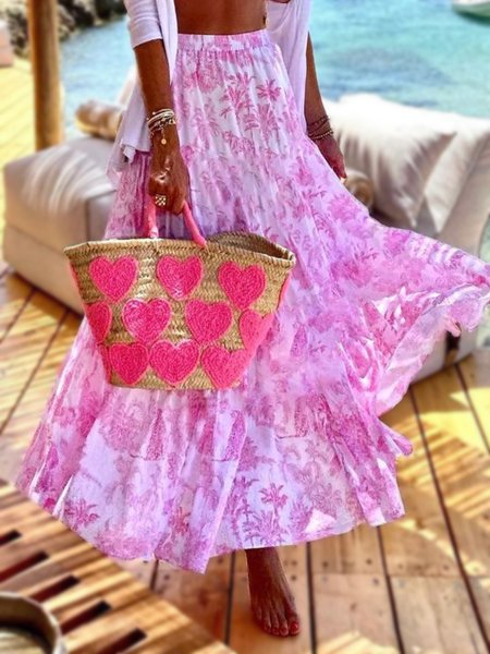 

Holiday Loosen Floral Loose Skirts, Dark pink, Skirts