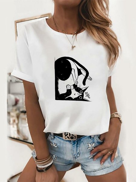 

Casual Animal Shirts & Tops, White, T-Shirts