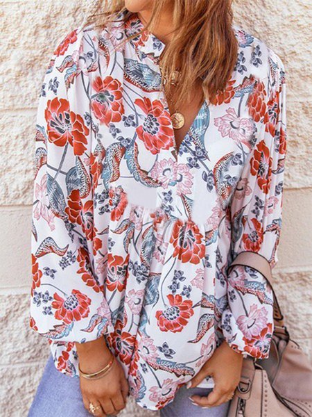 

Long Sleeves Floral Plus Size Casual Elegant Tops, Multicolor, Tops