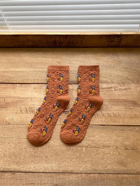 

Vintage Flower Pattern Socks, Caramel, Socks