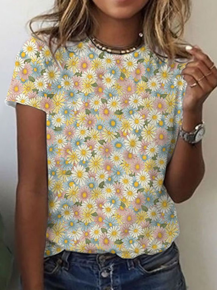 

Cotton Blends Casual Floral Shirts & Tops, Multicolor, T-Shirts