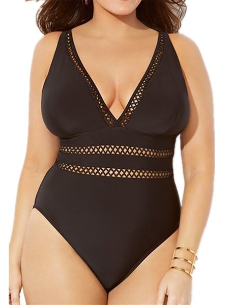 

Sexy Cutout One Piece Swimsuit Plus Size, Black, One-Pieces