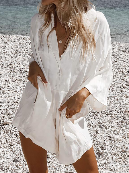 

Linen Plus size Plain Casual One-Pieces, White, Jumpsuits