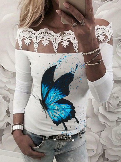 

Butterfly Regular Fit Long Sleeve T-shirt, White, T-Shirts