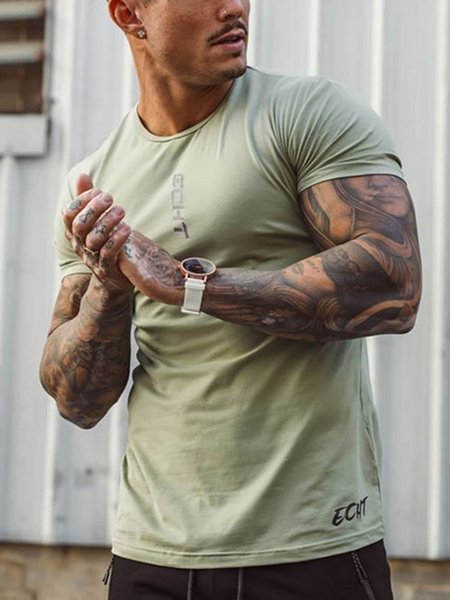 

Men's Outdoor Running Short Sleeve Muscle T-Shirt, Aqua, T-shirt