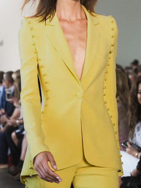 

Long sleeve Regular Fit Plain Blazer, Yellow, Blazers