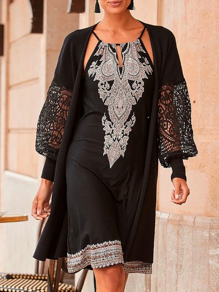 

Casual Cotton Blends Collarless Cardigan, Black, Outerwear