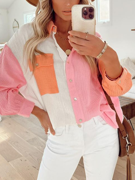 

Loosen Casual Plain Shirts & Tops, Pink, Blouses & Shirts