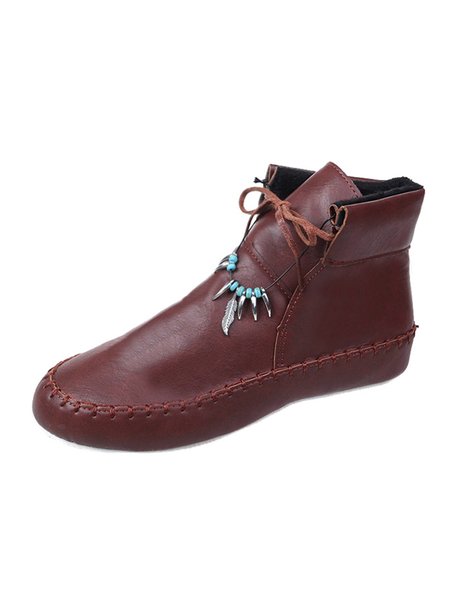

Women's Western Feather Beaded Pendant Moccasin Booties, Brown, Boots
