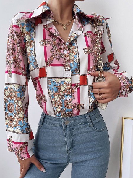 

Shirt Collar Regular Fit Simple Shirt, Pink, Blouses and Shirts