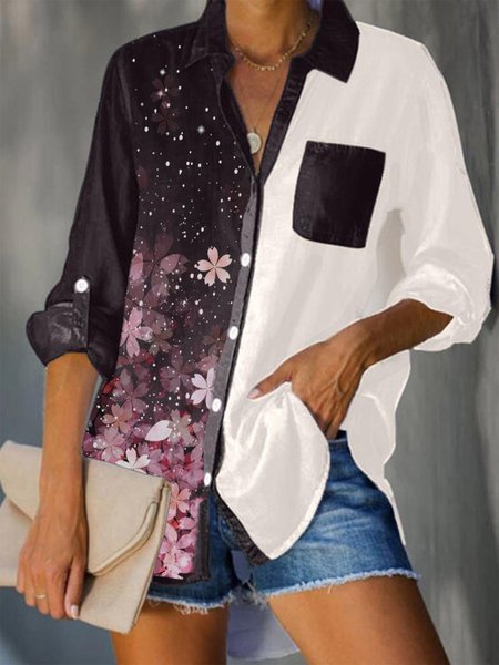 

Floral Loosen Boho Shirts & Tops, Black, Blouses & Shirts