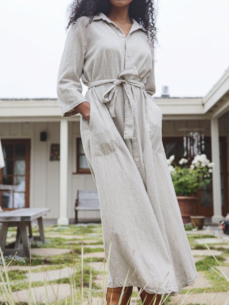 

Cotton Casual Shirt Collar Dresses, Apricot, Casual Dresses