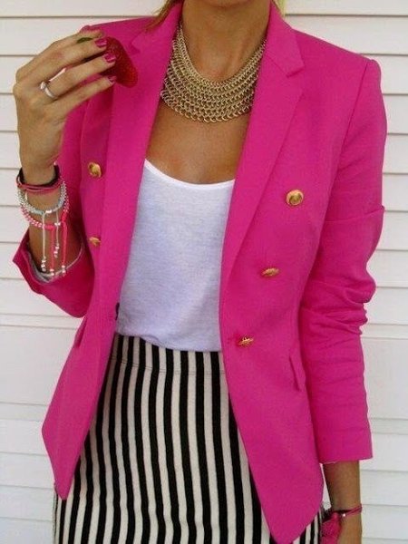 

Plain Long Sleeve Lapel Buttoned Plus Size Casual Blazer, Rose red, Outerwear