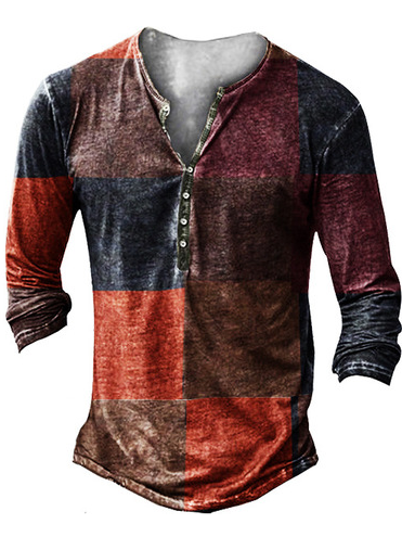 

Men's Vintage Casual Henley Collar Long Sleeve T-Shirt, T-shirt