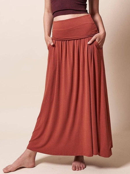 

Cotton Blends Casual Long skirt, Brick red, Skirts