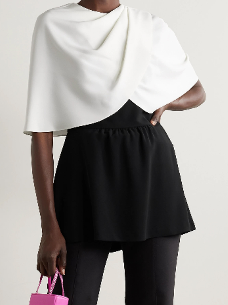 

Regular Fit Elegant Round Neck Solid Top, Black-white, Straight Leg Pants