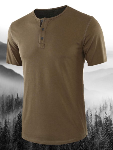 

Men's Vintage Casual Henley Collar Short Sleeve T-Shirt, Army green, T-shirt