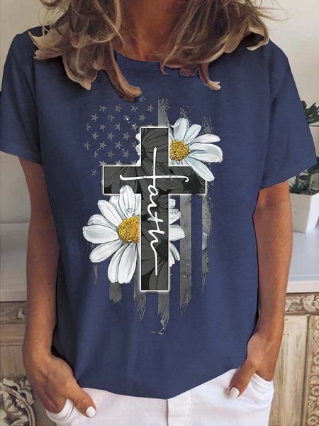 

Faith Jesus Cross Daisy Women's Short sleeve tops, Deep blue, T-shirts