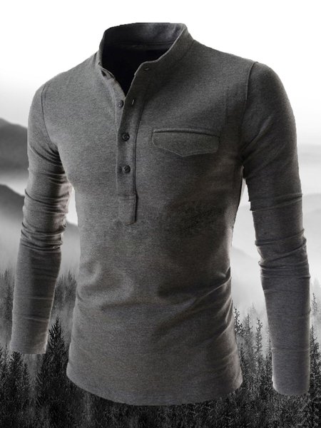 

Men's Outdoor Plain Long Sleeve POLO Shirt, Deep gray, T-shirt