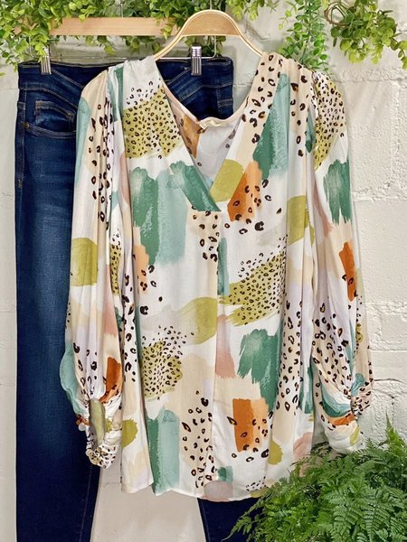 

Loosen Casual V Neck Shirts & Tops, Multicolor, Tops