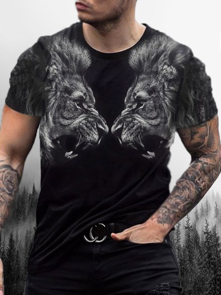 

Men's Animal Graphic Print Crew Neck Short Sleeve Tee, Black, T-shirt