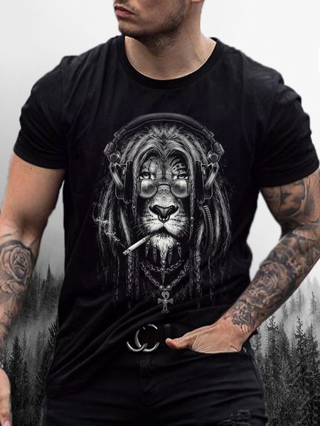 Animal Graphic Print Short Sleeve Tee Men's, Black, T-shirt