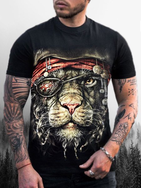 

Men's Animal Graphic Print Short Sleeve Tee, Black, T-shirt