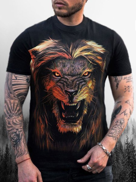 

Men's Animal Graphic Print Crew Neck Short Sleeve Tee, Black, T-shirt