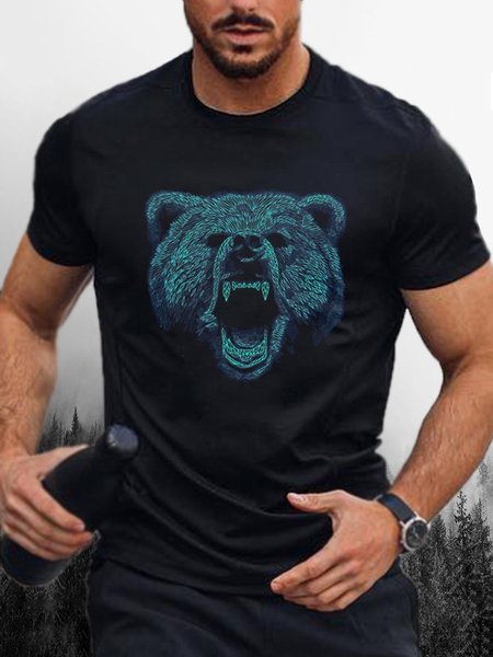 

Men' Animal Graphic Print Crew Neck Short Sleeve Tee, Black, T-shirt