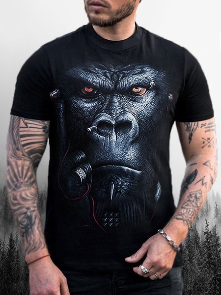 

Men's Animal Graphic Print Crew Neck Short Sleeve Tee, Black, T-shirt