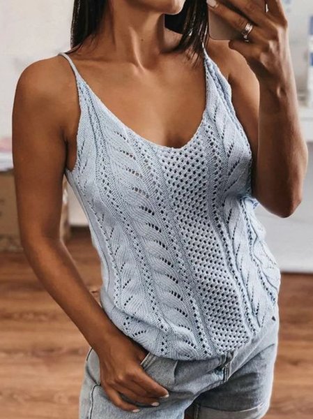 

Spaghetti Guipure Casual Plain Short Sleeve Short Sleeve Short Sleeve Sweater, Blue, Tanks & Camis