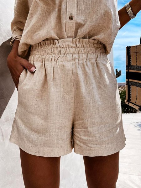 

Solid Cotton Shorts, Khaki, Shorts