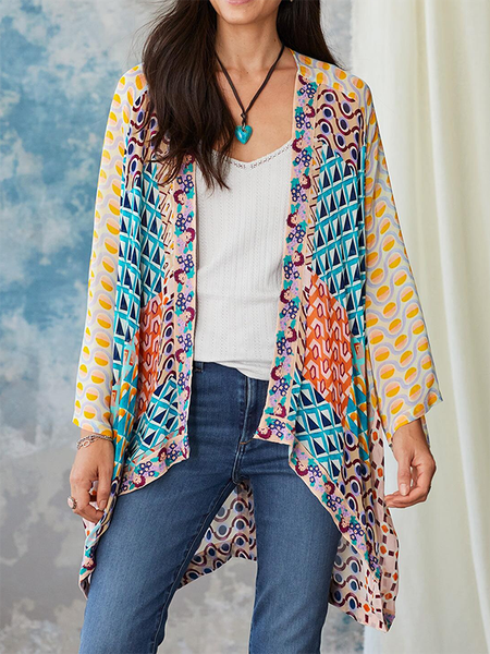 

Plus Size Tribal Long sleeve Casual Cardigan, Blue, Outerwear