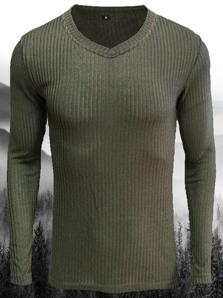 

Men's Vintage Casual V-Neck Long Sleeve T-Shirt, Army green, T-shirt