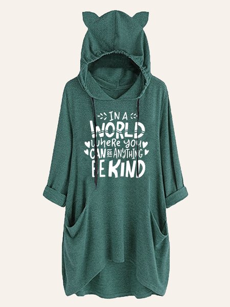 

Anything Be Kind Funny Print Casual Hoodie, Green, Hoodies&Sweatshirts