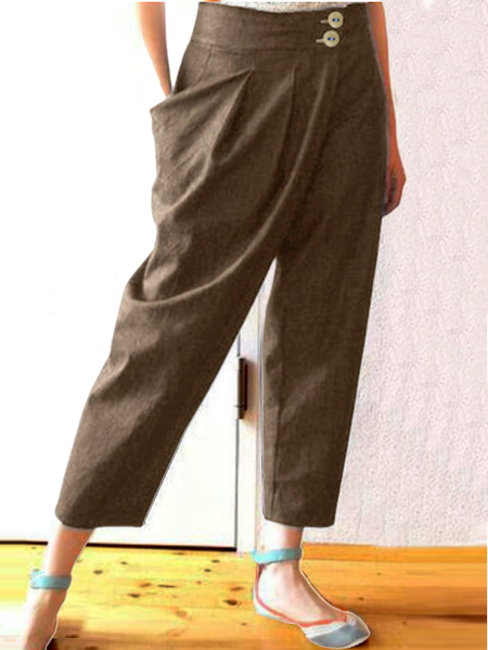 

Irregular Solid Color High Waist Casual Pants For Women Pants, Brown, Pants