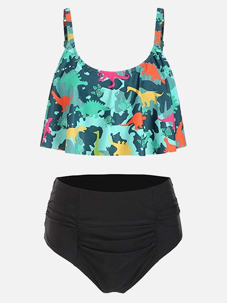 

Sling Lily Side Sexy High Waist Split Swimsuit Tankini Plus Size, Lightgreen, Swimwear