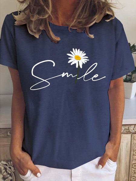 Smile Daisy Women's Short sleeve tops, Deep blue, T-shirts