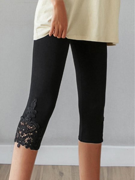 

Lace Skinny Cotton Blends Leggings, Black, Leggings