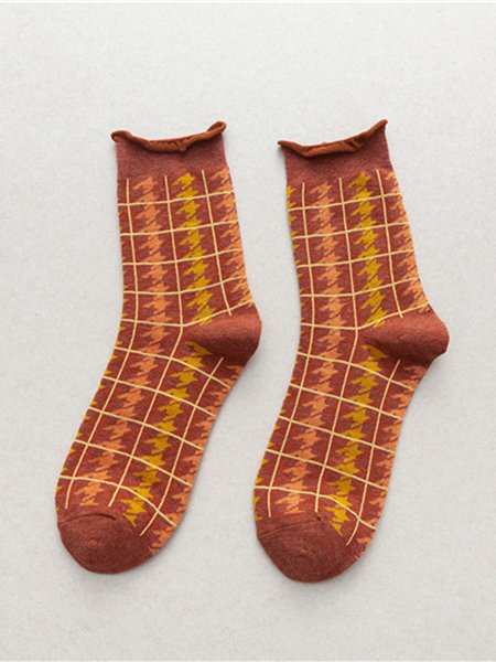 

Vintage Houndstooth Socks, Orange, Socks