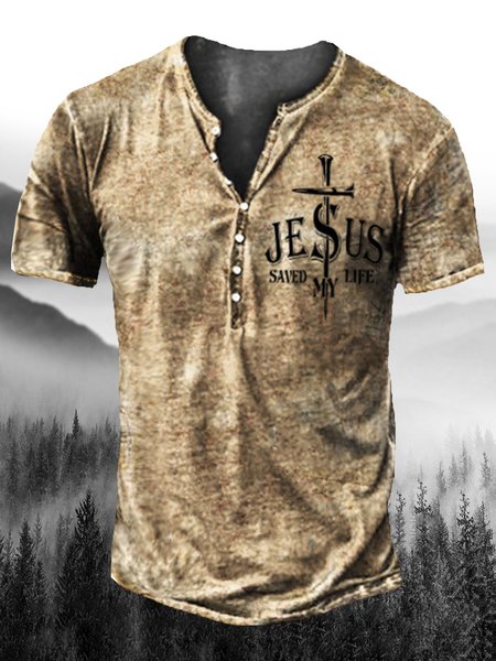 

Men's Vintage Casual Henley Collar T-Shirt Short Sleeve T-Shirt, T-shirt