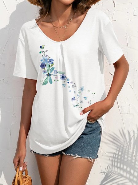 

Crew Neck Dragonfly Casual Shirts & Tops, White, Tees & T-shirts