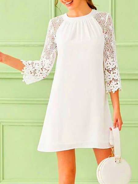 

Guipure Lace Raglan Sleeve Tunic Dress, White, Casual Dresses