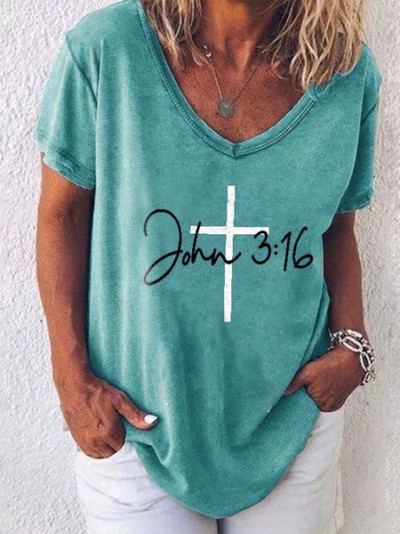 

V-neck Religious Cross T-shirt, Blue, T-Shirts