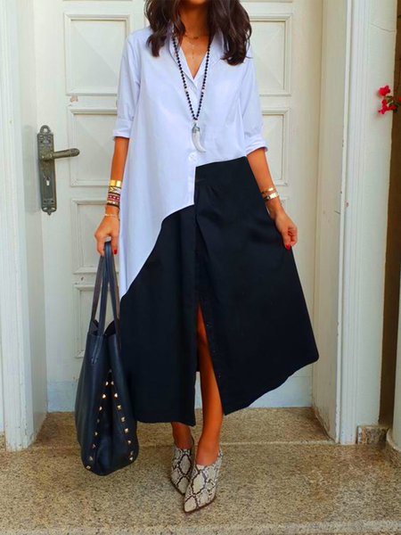 

Black and White Block Panel Loose Shift Dress, Black-white, Dresses
