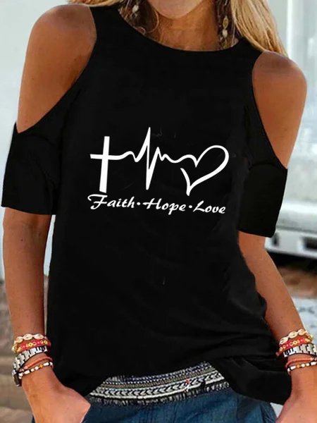 

Faith Hope Love Casual Cotton Blends Crew Neck Short Sleeve T-shirt, Black, T-Shirts