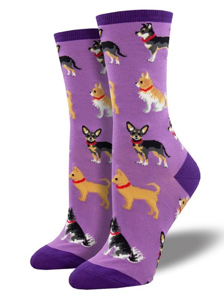 

Cotton Doggy Jacquard Socks, Purple, Socks