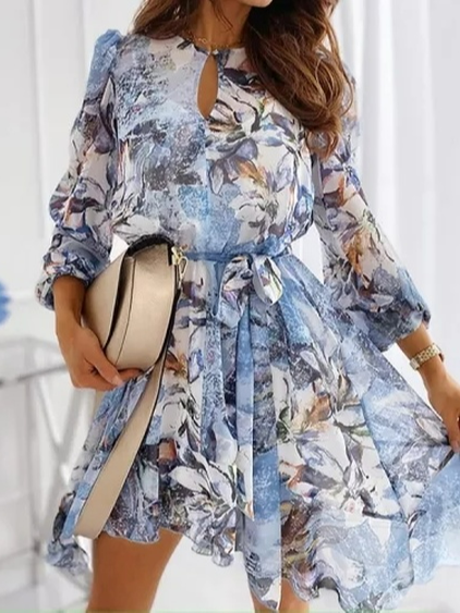 

Floral Vacation V Neck Regular Fit Dresses, Blue, Floral Dresses