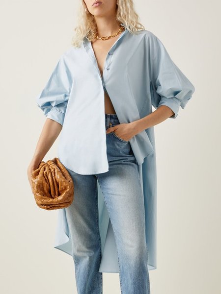 

Loosen Simple Solid Long Sleeve Shirt, Light blue, Blouses and Shirts
